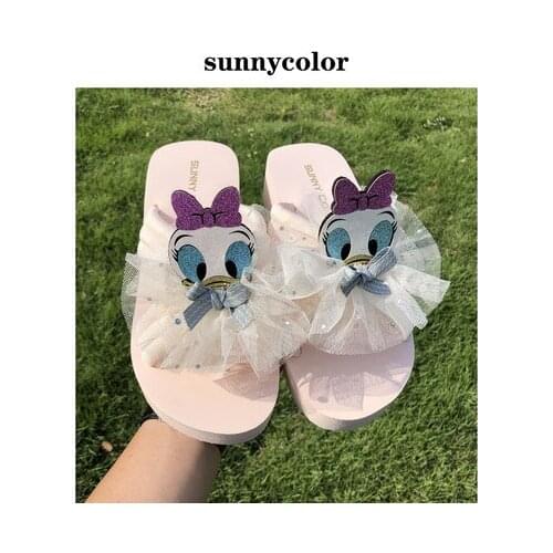 Disney Donald Duck Girl Summer 2021 new ins tide fashion cartoon one-word sandals for outer wear