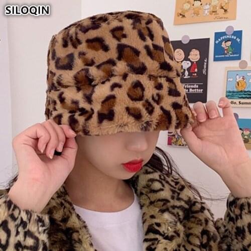 SILOQIN Novelty Womens Leopard Hat Autumn Winter Thick Warm Bucket Hats Snapback Cap 2020 New Adult Women Fashion Brands Caps