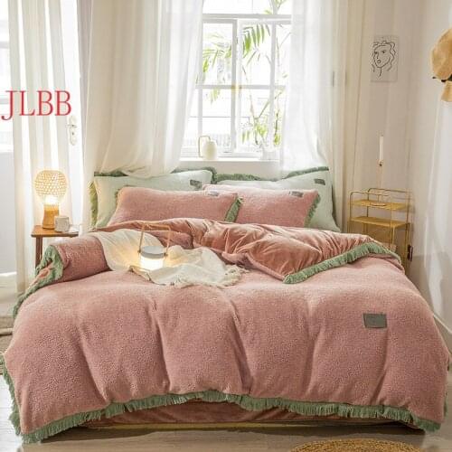 New Cashmere Tassels bedding set thicken Flannel Fleece bed set Princess style Velvet duvet cover winter home linen set 3/ 4pcs