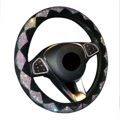 Rhinestone Woman Girl Lovely Car Steering Wheel Cover Fashion Wrap 3 Colors For 37-38 CM 14.5"-15" M Size Steering-Wheel Fashion