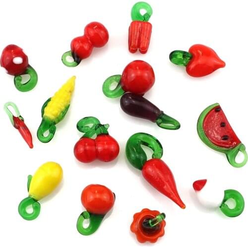 15pcs 21878 Kids Girl Colourful Fruit Vegetables Charm Pendants Glass Hot Pepper Orange Pumpkin Fashion Jewelry Making Supplies