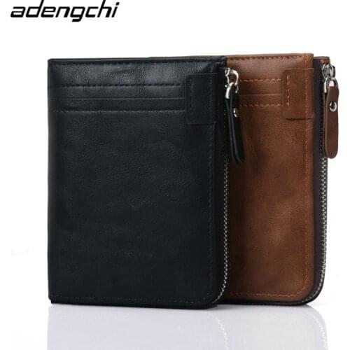 Wholesale Genuine Leather Men Wallets Brand Luxury RFID Bifold Wallet Zipper Coin Purse Business Card Holder Wallet 50PCS/lot