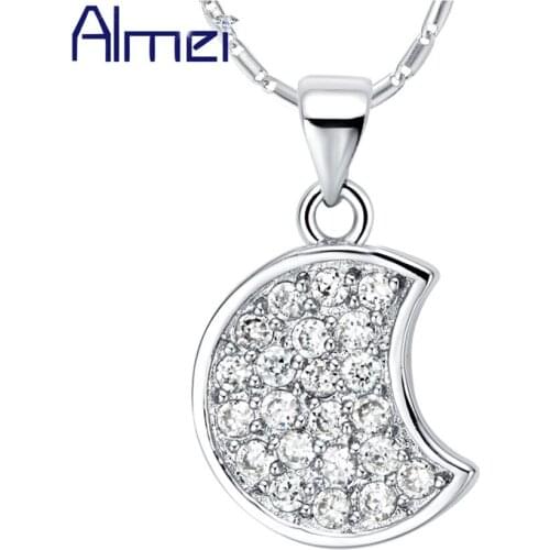 Almei 5%Off Moon Necklace Romantic Wedding Fashion Jewelry Lady 2017 Mujer Silver Collares Mujer Crystal Rhinestone Pendant N722