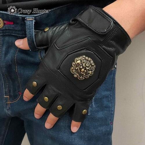 Mens Biker Rocker Punk Fingerless Gloves