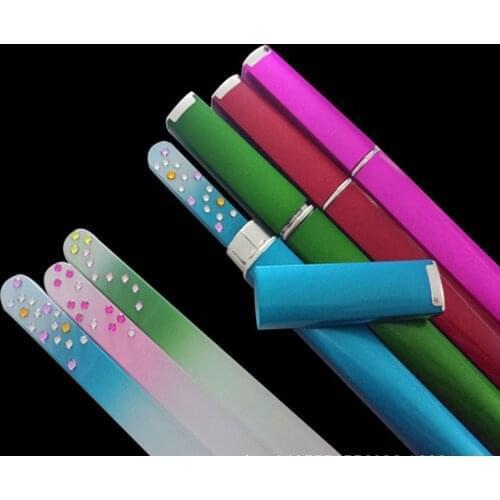 Crystal Glass Nail File Hard Protective Case Storage for 5.5" Nail Butter mixed colors