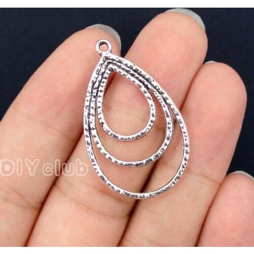 60pcs-Teardrop Charms, Antique Silver Filigree Chandelier Earring Teardrop charms Pendant 35x21mm