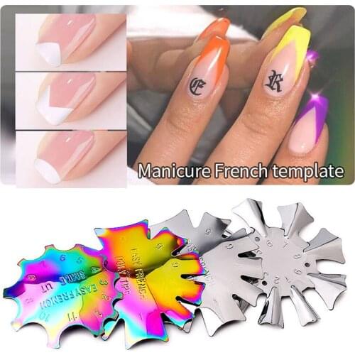Pro 9 Size Almond Shape Easy French Smile Cut V Line Tips Manicure Edge Trimmer Acrylic Nail Cutter Tool Kit