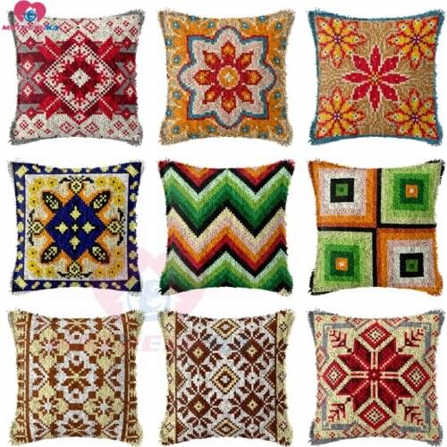Dropshipping Latch Hook kits Pillow mandala Diy Handmade Printed Canvas Cushion Latch Hook Kits Unfinished accessories 43x43cm