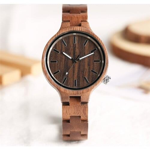 Modern Wristwatch Handmade Bamboo Wristwatch for Lady Women Quartz Analog Clock Luminous Hands Display Adjustable Wooden Band
