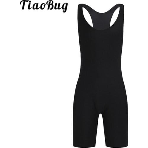 TiaoBug Sleeveless Solid Color Stretchy Wrestling Singlet Ballet Gymnastics Leotard Unitards Sports Bodysuit Biketard Dance Wear
