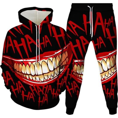 Holloween HA Joker Print Women Hoody Sweatshirt Trousers Tracksuit Autumn Men Hoodies Long Pants Sets Sportwear Clothes Suit