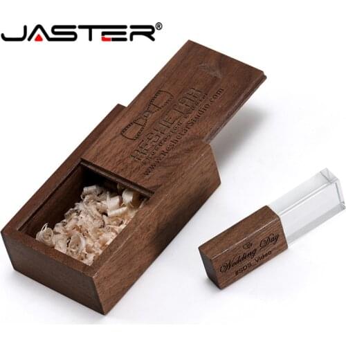 JASTER Wholesale Crystal Wooden usb flash drive 128gb pen drive 64gb memory stick wedding gift pendrive 16GB 32GB thumb drive