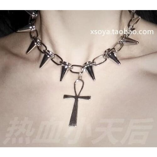Punk Gothic Fashion Silver Rivet Cross Necklace Accessories for Women Jewelry Components Stainless Steel Jewelry Woman