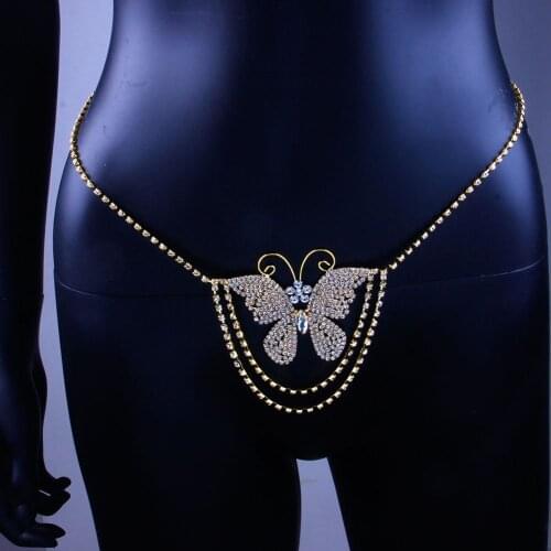 Sexy Butterfly Waist Chain Body Jewelry Fashion Exaggerated nightclub Shiny Rhinestone Lady Panties Body Chain Body Accessories