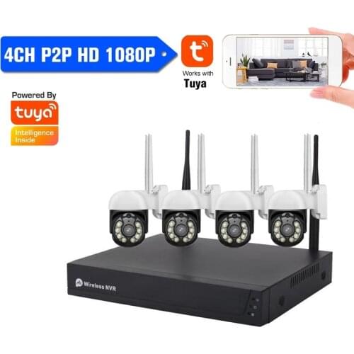 Wouwon PTZ 4CH Video System Tuya Smart Life Surveillance Camera NVR Kit 3MP Wireless WIFI CCTV System Camera Security System