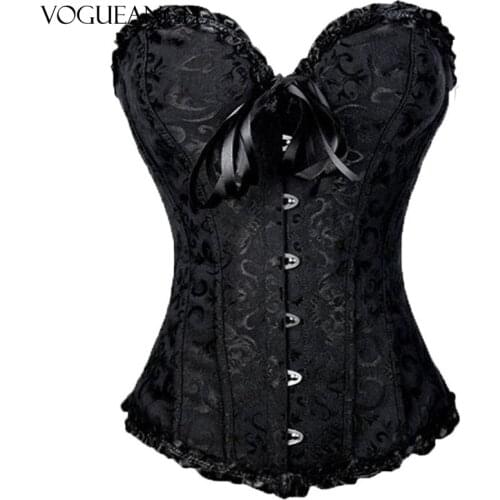 Zip Up Corset Laciness Bustier Plus Size Korsett For Women Jacquard Floral Gorset Plastic Boned Waist Slimming Korse Sexy Korset