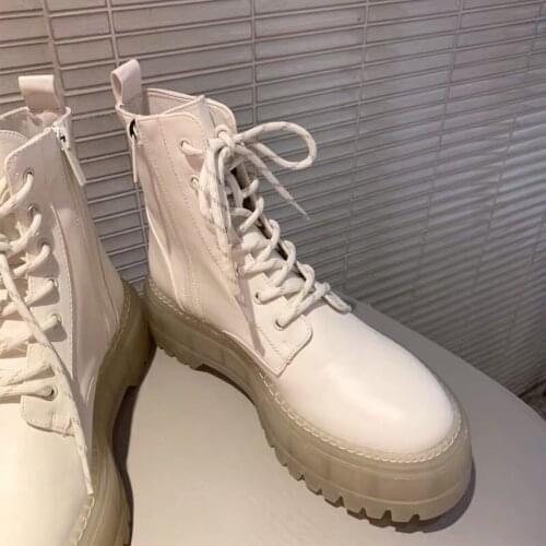 2020 PVC Transparent Heel Ankle Boots For Women White Lace Up Platform Boots Women Autumn INS Hot Women Motorcycle Boots