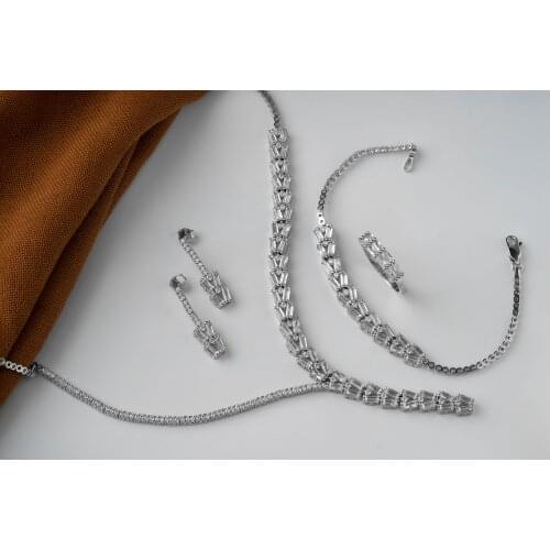 4 Bride Zirconia 925 sterling silver Full Jewelry Sets For Women Party, Luxury turkish Crystal Wedding Sets necklace, ring