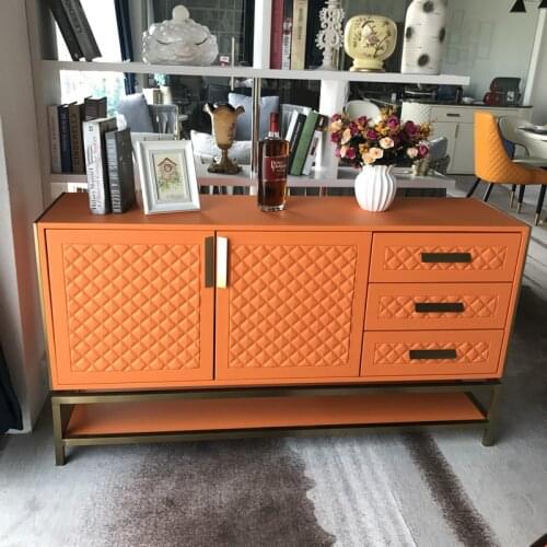 Gold-orange furniture Light luxury sideboard Hardware Italian style artificial leather art storage cabinet
