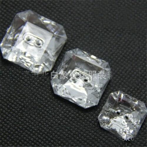 10pcs 20mm Square Acrylic Rhinestone Buttons Faceted & Silver Plated Sofa Ornament Rivoli Back 2-Hole Clear Embellishments Knopf