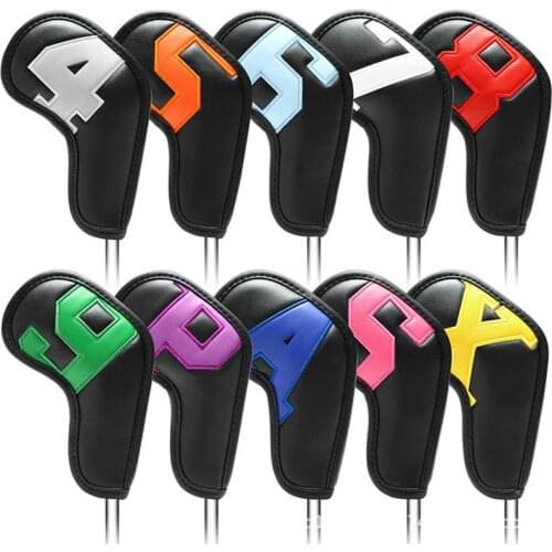 10pcs Colorful Number Golf Iron Head Covers Iron Headcovers Wedges Covers 4-9 ASPX Protective Cap PU Waterproof Golf Supplies