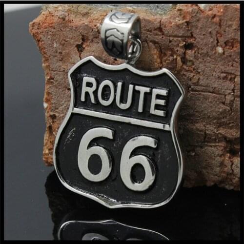 2pcs/lot Route 66 Cool Pendant 316L Stainless Steel Biker USA Highway Pendant