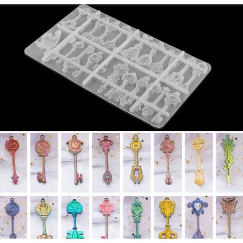 24 Styles Key Shape Pendant Silicone Mold Crystal Epoxy Resin Mold Dried Flower Resin Decorative DIY Crafts Jewelry Making Tools