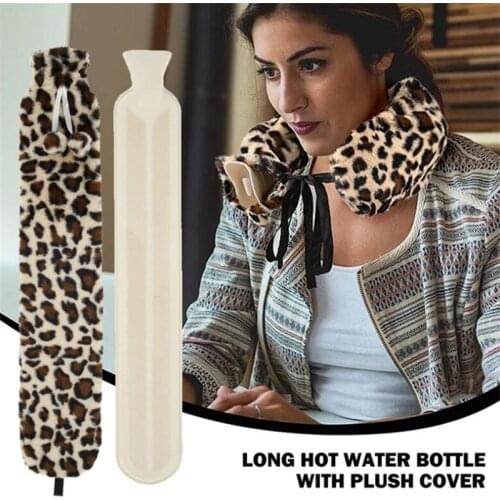 2L Extra Long Hot Water Bottle Faux Fur Removable Cover Leopard Bandage Plush Hand Warmer Hot Water Bag With Cloth Cover Gifts