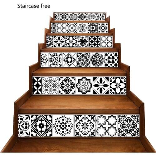 6Pcs 3D Arabic Style Flower Staircase Stair Floor Sticker Self Adhesive DIY Stairway Home Decoration Accessories Stair Sticker