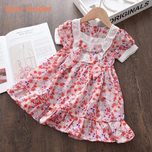 Bear Leader New Fashion Baby Girls Casual Cute Dresses Kids Party Princess Vestidos Floral Ruffles Bowtie Costumes For 2-6 Years