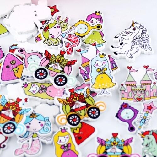 Free Shipping 30pcs Mixed 2 Holes Cartoon Lovely Castle Series Buttons Cartoons Wood Sewing Buttons Scrapbooking F1182