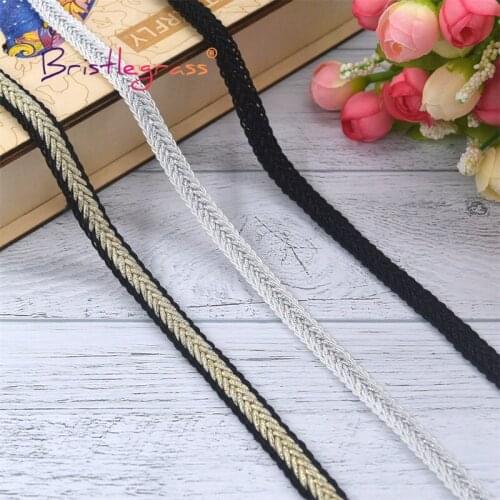 BRISTLEGRASS 1 Yard 3/8" 10mm Glitter Braided Crochet Lace Trim String Patchwork Ribbon Tape Belt Wedding Dress DIY Sewing Craft
