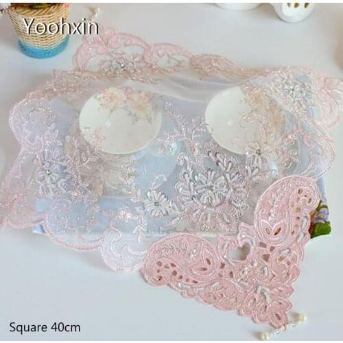 HOT lace pink embroidery table place mat cloth sequin pad cup mug tea coaster placemat doily kitchen Christmas decor tableware