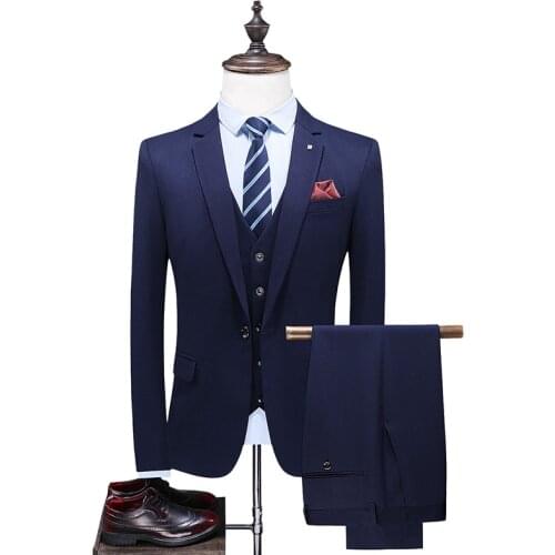 Jacket + Vest + Pants ) High-end Brand Luxury Dark Lattice Business Mens Slim Suit Groom Wedding Dress Tuxedo Banquet Clubmen