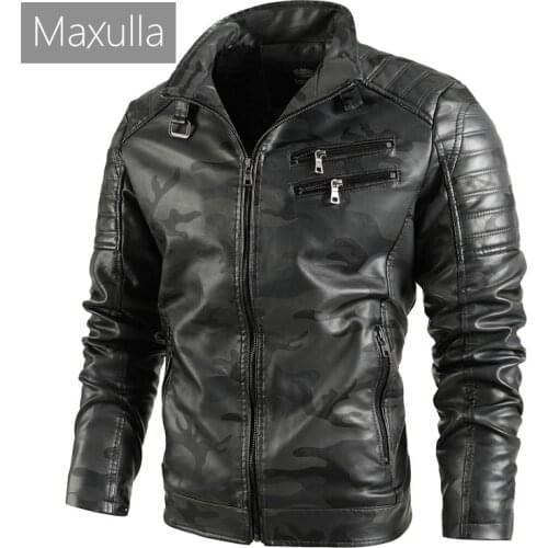 Maxulla Winter Mens PU Jackets Casual Male Fleec Warm Motorcycle Leather Jacket Man Slim Fit Biker Leather Coats Clothing