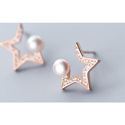 MloveAcc New 925 Sterling Silver Shiny Shooting Star Pearl Stud Earrings for Women Fantastic Jewelry Exquisite Earrings