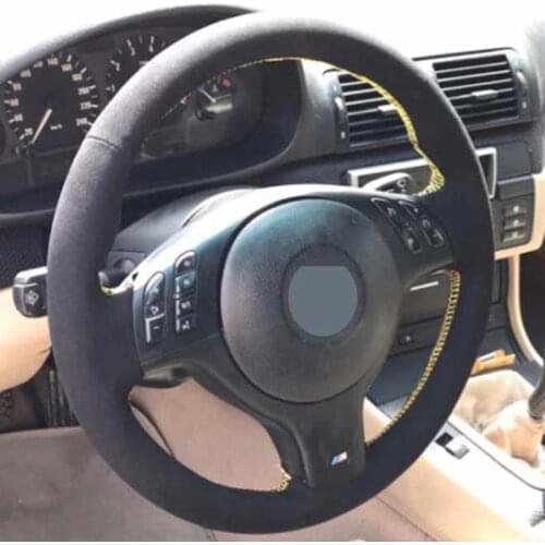 Hand-Stitched Black Genuine Leather Suede Car Steering Wheel Cover For BMW E46 E39 330i 540i 525i 530i 330Ci M3 2001-2004