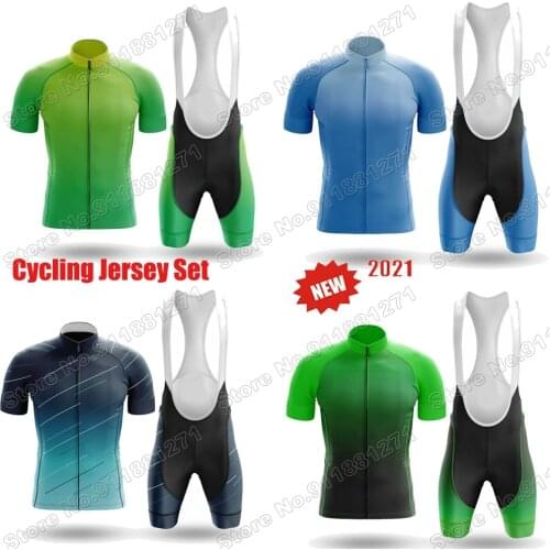 2021 Blue Green Blend Mens Cycling Jersey Set Summer Cycling Clothing Road Bike Shirts Suit Bicycle Bib Shorts MTB Wear Ropa