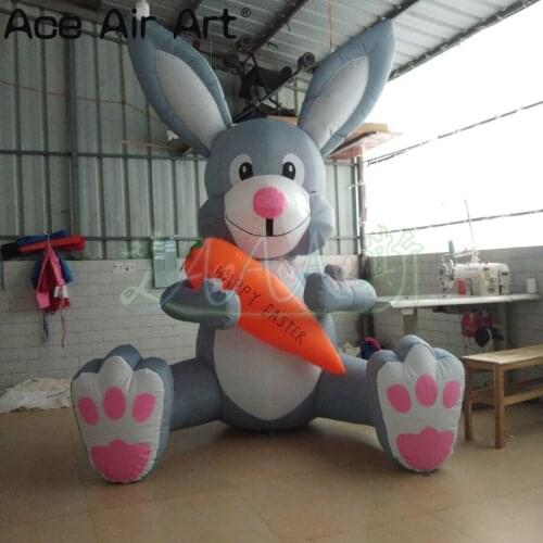 Inflatable Easter Bunny Decoration "Sitting Rabbit with a Big Carrot in Hand" Cartoon Decorations for Advertising and Parties