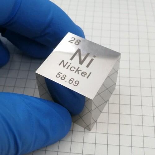Nickel metal in the periodic table- Cube Side length is one inch (25.4mm) and weight is about 145.7g 99.5