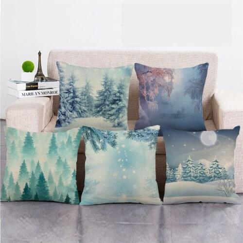 Wholesale 45cm*45cm Winter snow scene Linen/Cotton Throw Pillow Covers Couch Cushion Cover Home Decor Pillowcase