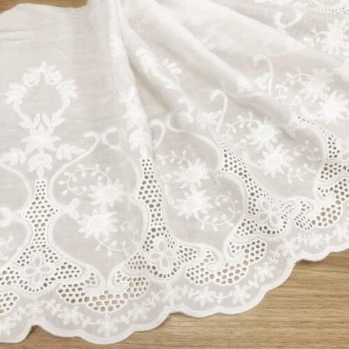 3Y-5Y/Lot Cotton Cloth Natural White Embroidered Lace Fabrics Clothing Dress DIY Lace Trim Width 32CM Sewing Home Accessories