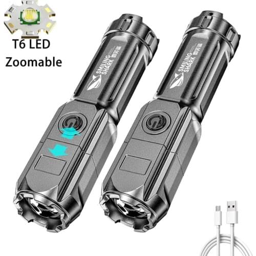 USB Rechargeable Flashlight High-power Zoom Highlight Tactical Torch Waterproof T6 LED Outdoor Hiking Lighting LED Flashlight