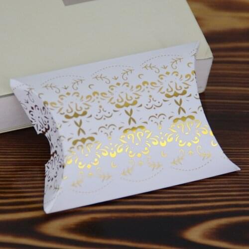 Luxury Gold Silver Bronzing Pillow Box Small Gift Boxes Wedding Favor Cardboard Candy Box Festive & Party Supplies 50pcs/lot