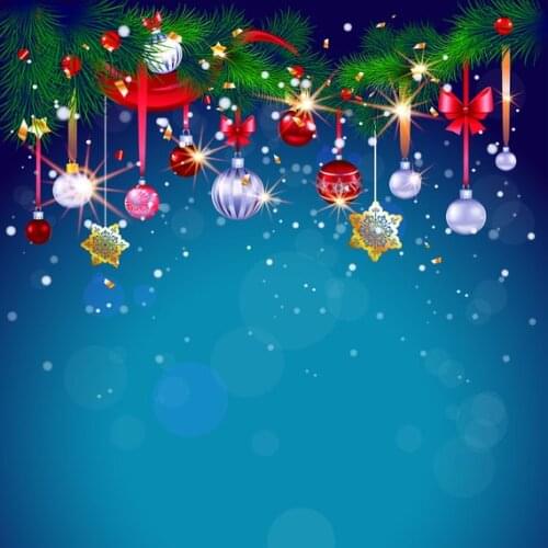 Christmas Bell Blue Decoration Sparkly bokeh leaves background High quality Computer print party backdrops