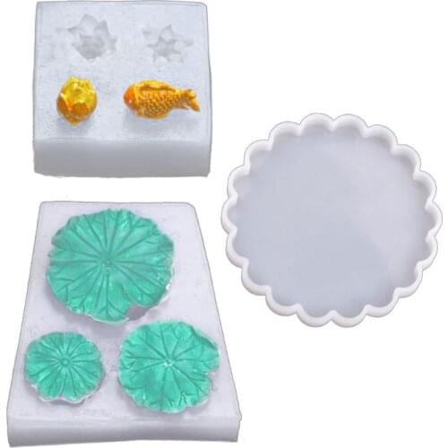 DIY Crystal Epoxy Resin Mold Lotus Fish Lotus Leaf Crafts Casting Silicone Mould AXYD