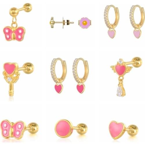 BOAKO 925 Sterling Silver Earrings For Women Pink Enamel Love Loop Earrings Dangle Piercing Pendientes Gift 2021 Trend Joyero