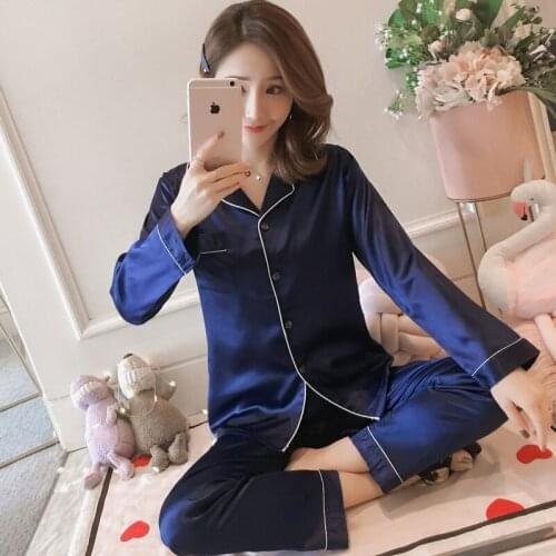 Silk Satin Pajamas Sets for Women Spring Summer Long Sleeve Pyjama Sleepwear Femme Loungewear Homewear Pijama Mujer Home Clothes