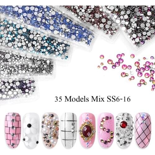 35 Colors SS6-SS16 Mix Sizes Crystal Glass Nails Art Rhinestones For 3D Nail Art Rhinestones Decoration Gems