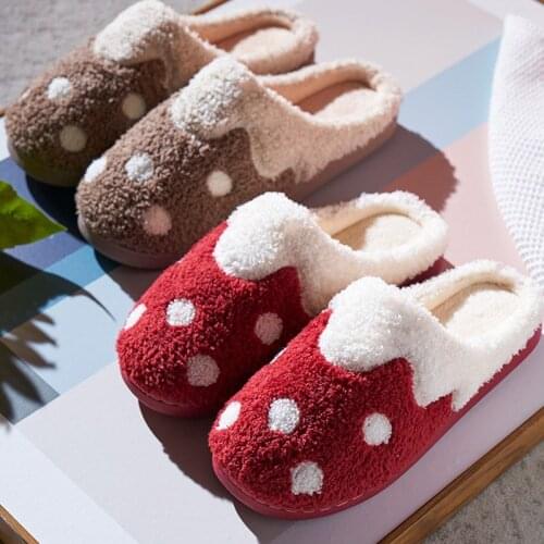 Women Winter Slippers Female Polka Dot Non-Slip Warm Plush House Cotton Shoes Lady Lovely Indoor Bedroom Flats Womens Footwear